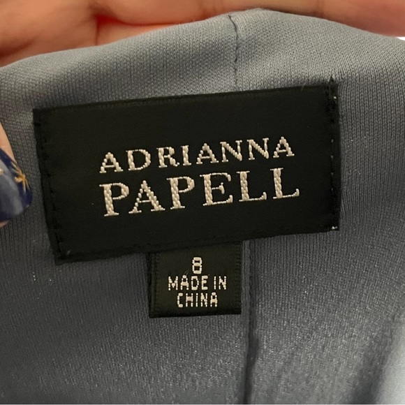 Adrianna Papell Metallic Grey Blue Cowl Neck Embroidered Skirt Cocktail Dress - Picture 8 of 8